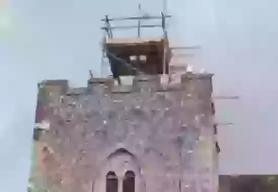 Scaffolding around the spire